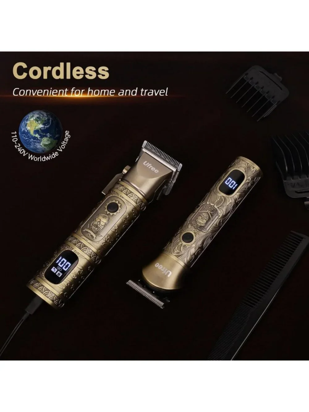 Cordless Hair Clippers & Beard Trimmer Grooming Kit, T-Blade, Adjustable Comb